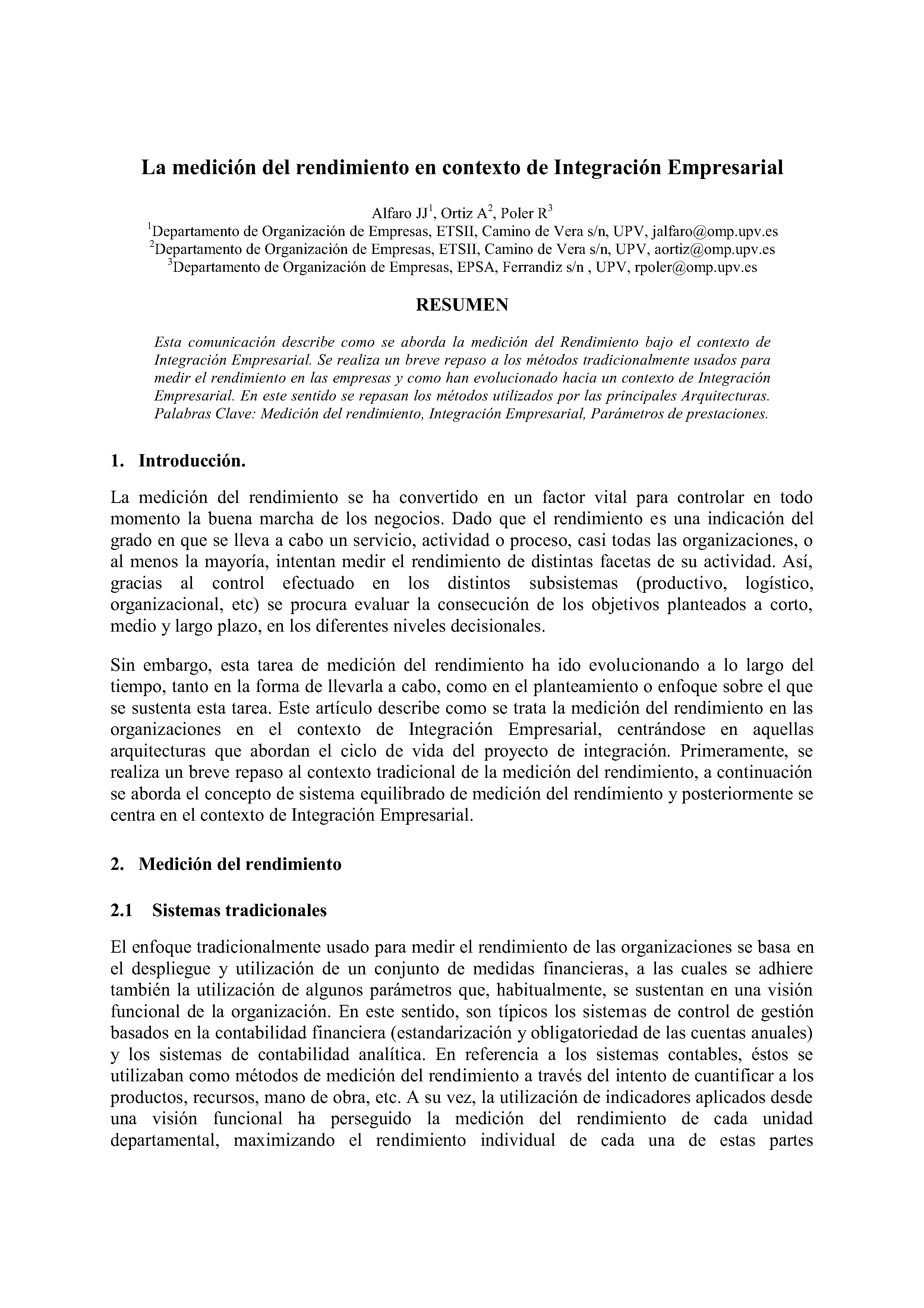 La medición del rendimiento en contexto de Integración Empresarial