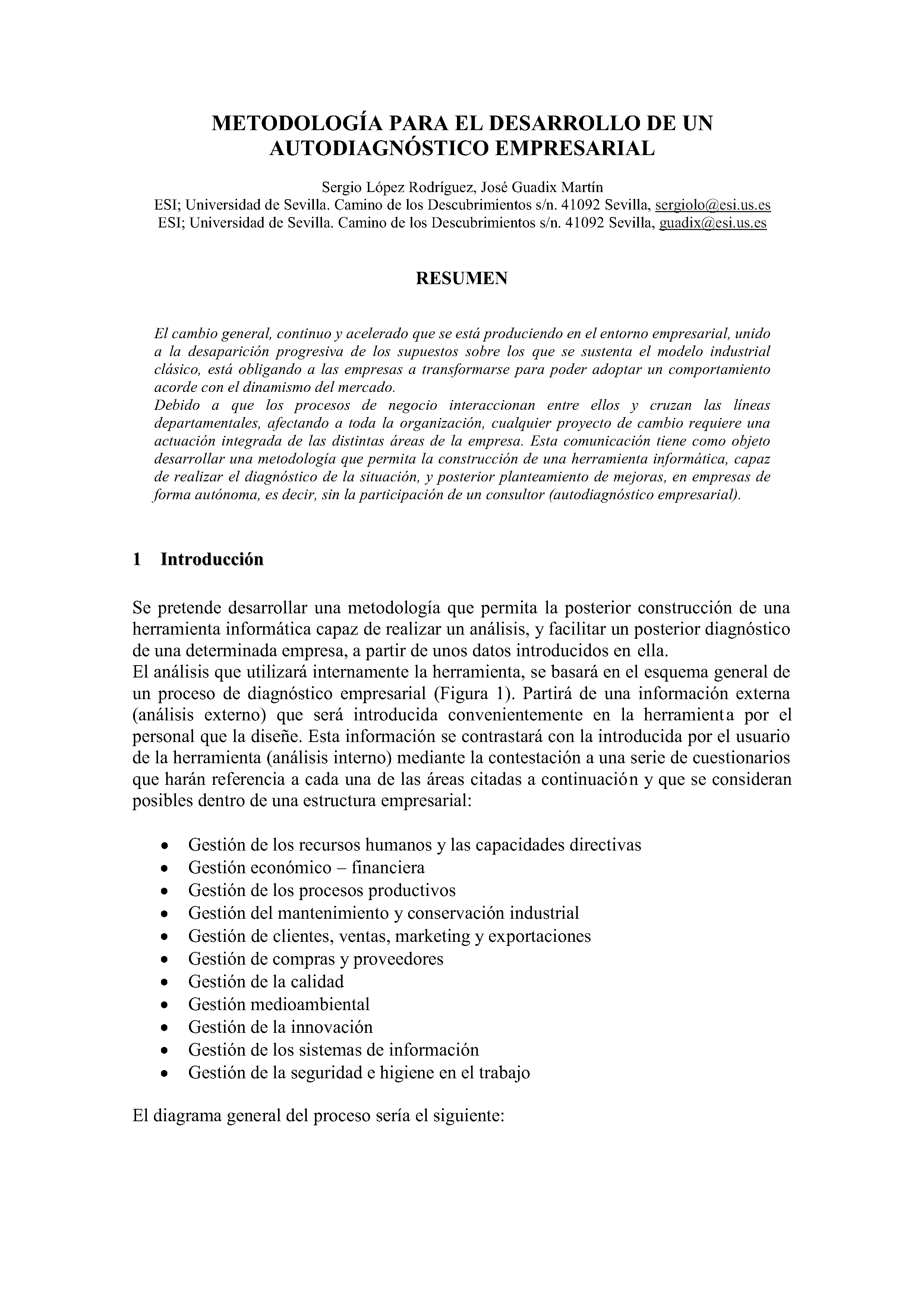 METODOLOGÍA PARA EL DESARROLLO DE UN AUTODIAGNÓSTICO EMPRESARIAL