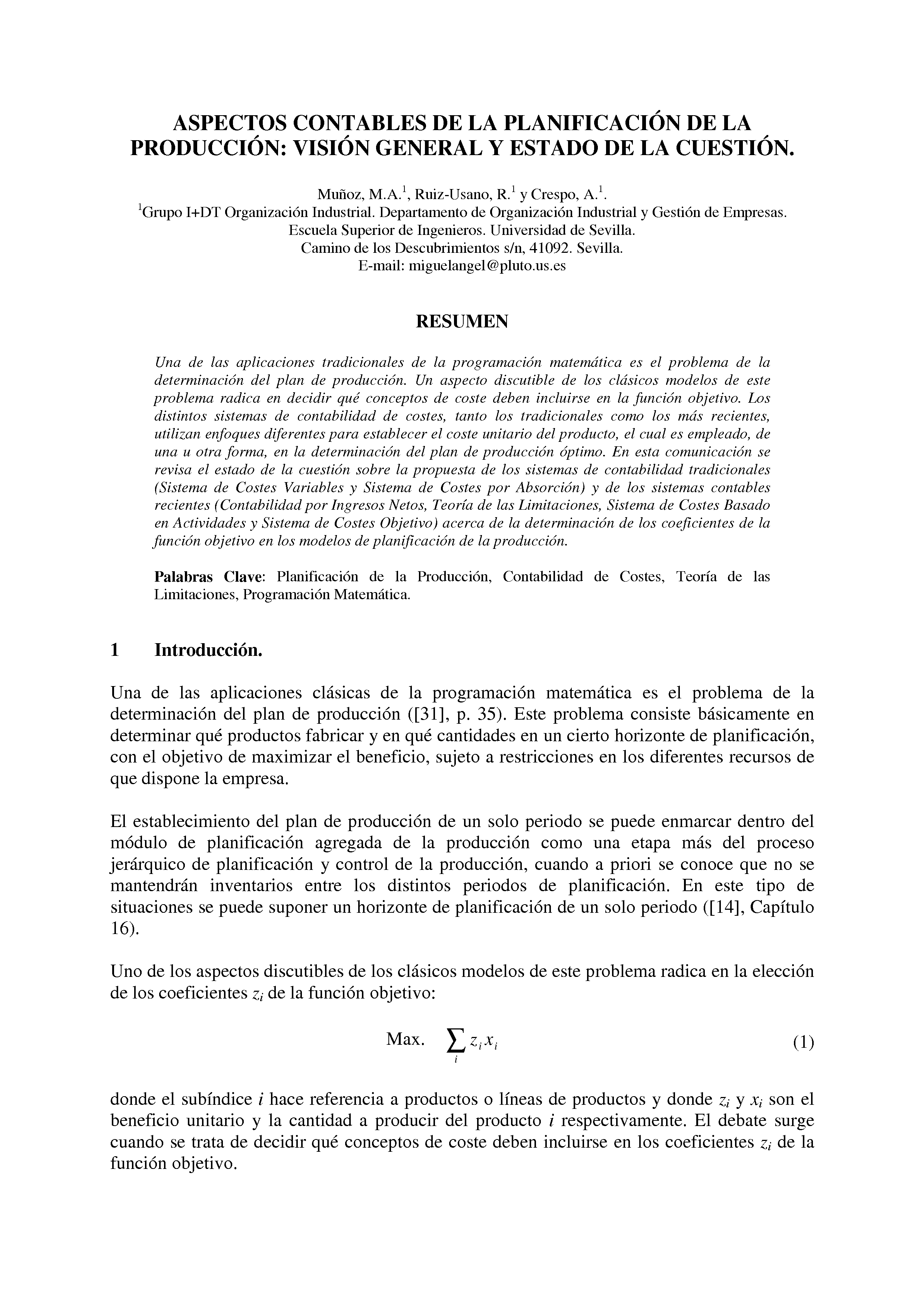 ASPECTOS CONTABLES DE LA PLANIFICACIÓN DE LA PRODUCCION: VISION GENERAL Y ESTADO DE LA CUESTION.