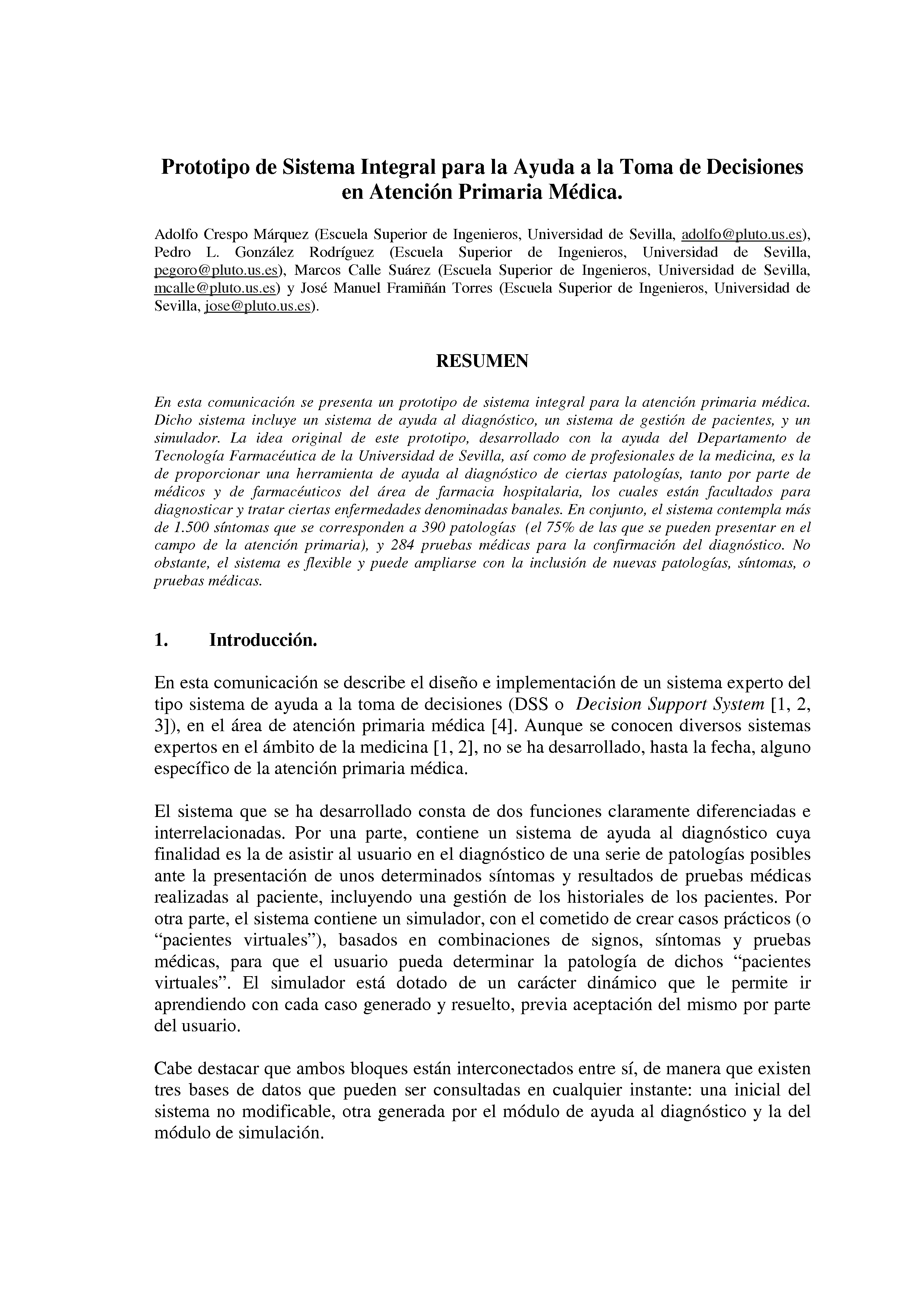 Prototipo de Sistema Integral para la Ayuda a la Toma de Decisiones en Atención Primaria Médica.