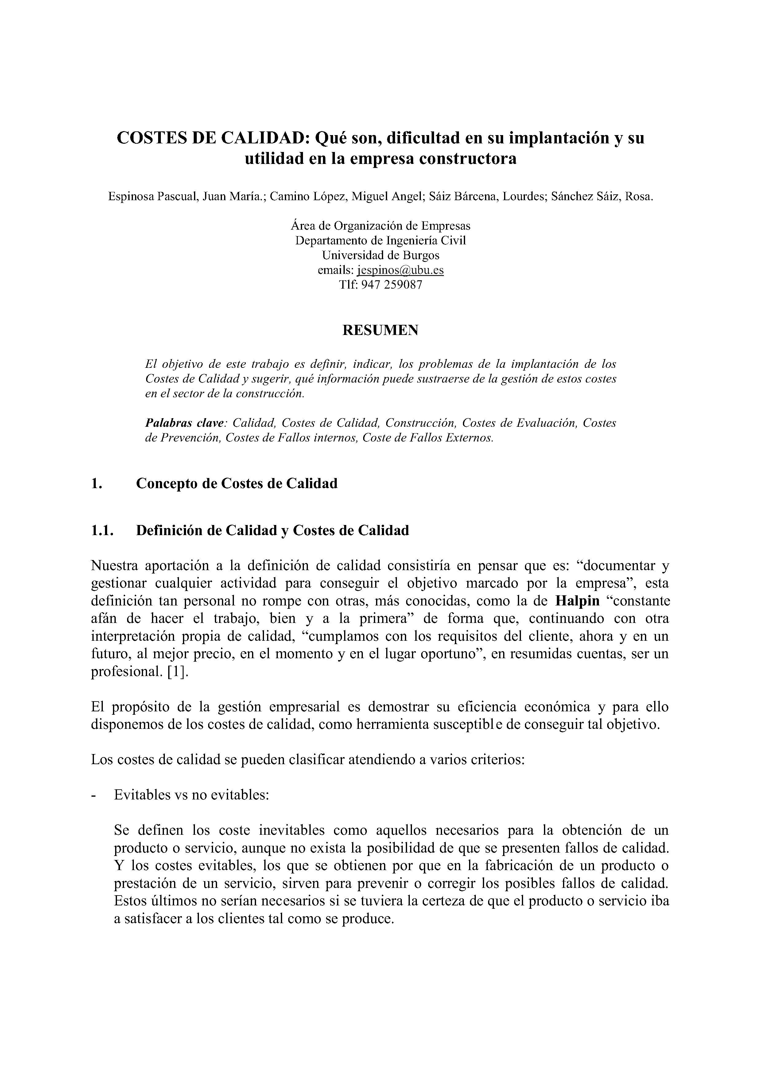 COSTES DE CALIDAD: Qué son, dificultad en su implantación y su utilidad en la empresa constructora