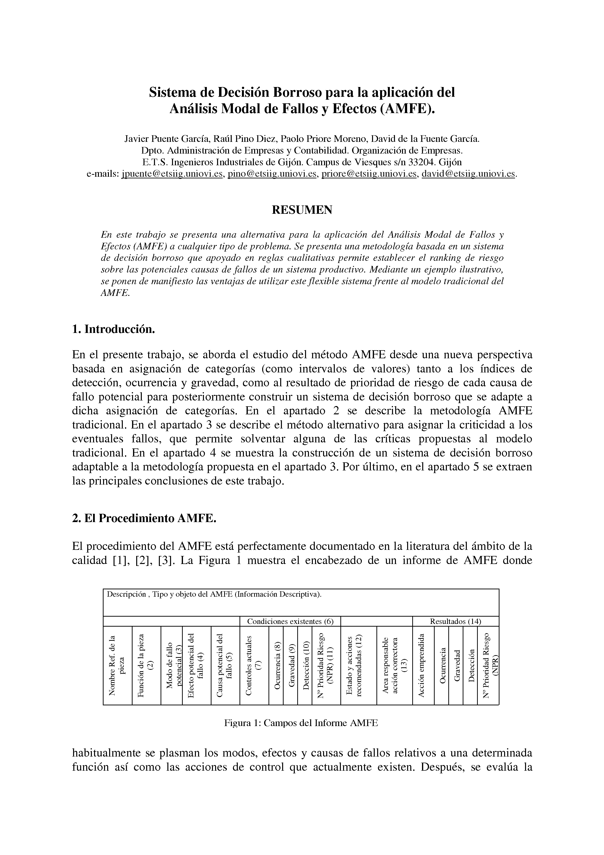 Sistema de Decisión Borroso para la aplicación del Análisis Modal de Fallos y Efectos (AMFE).