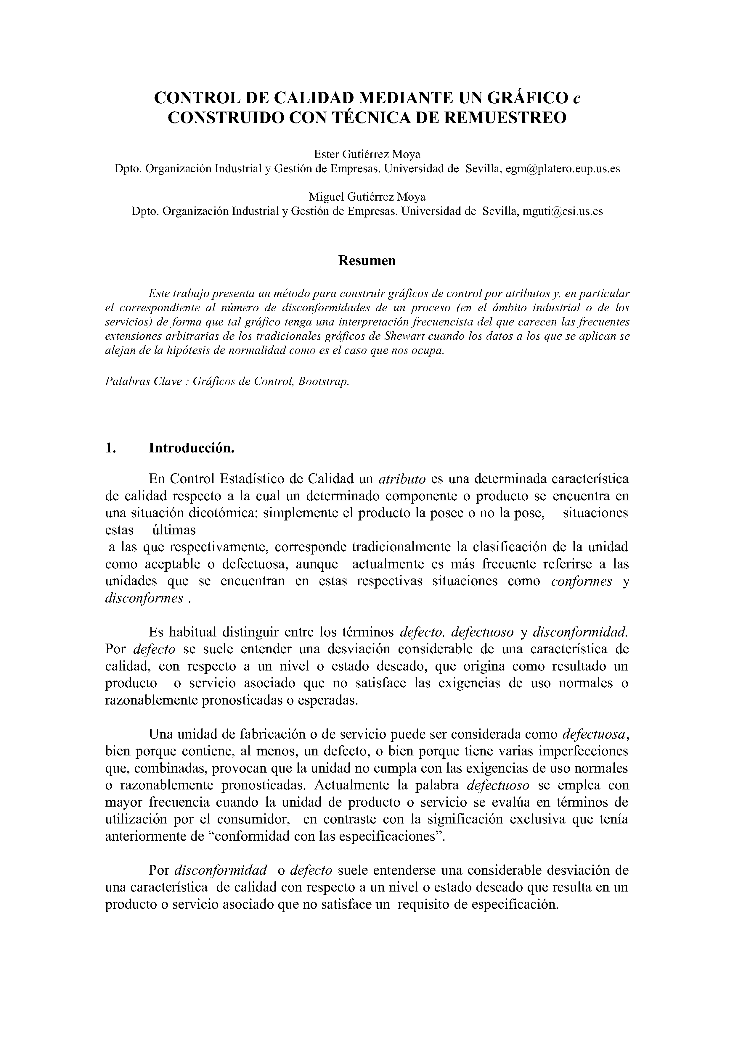 CONTROL DE CALIDAD MEDIANTE UN GRÁFICO c CONSTRUIDO CON TECNICA DE REMUESTREO