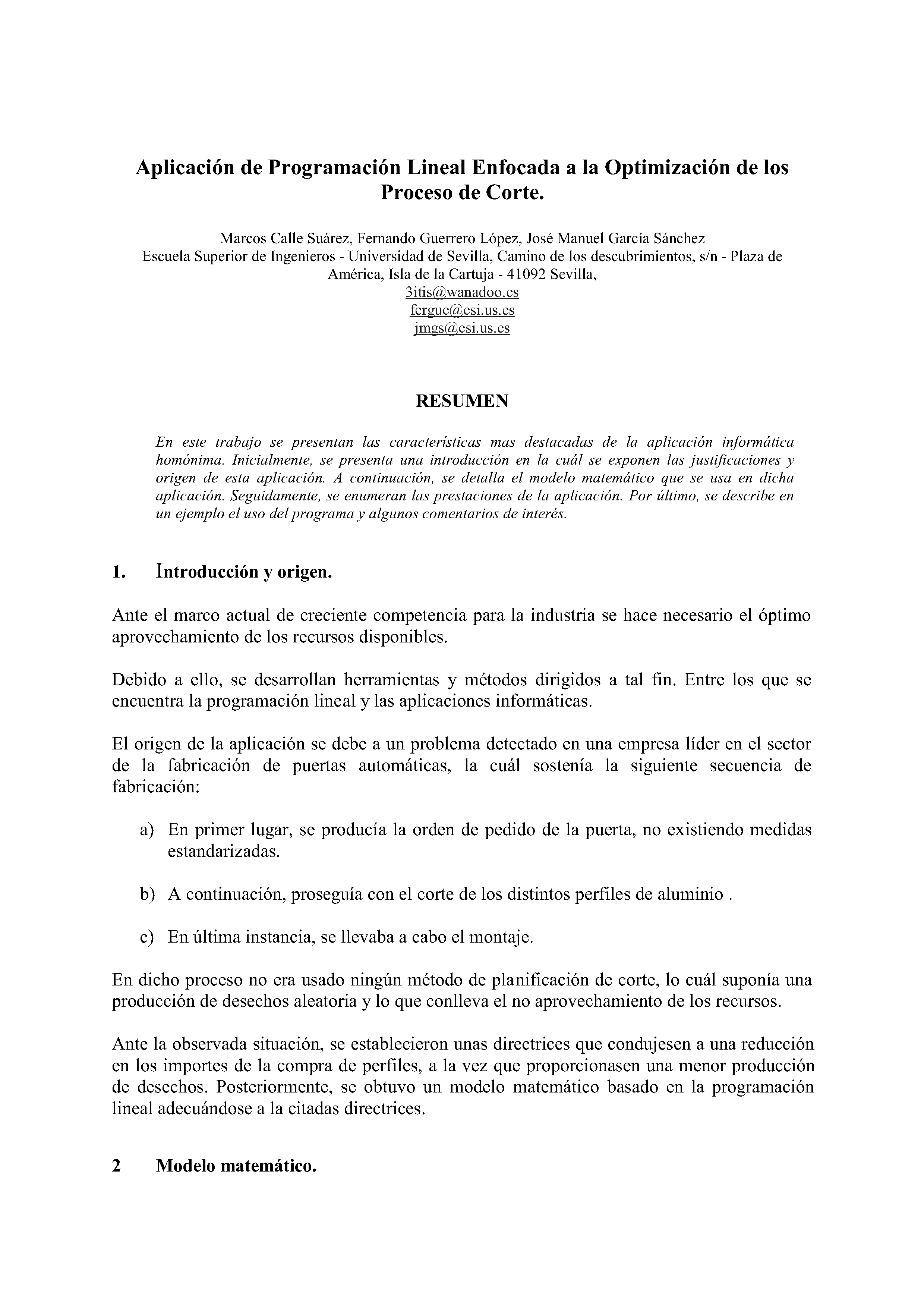 Aplicación de Programación Lineal Enfocada a la Optimización de los Proceso de Corte.