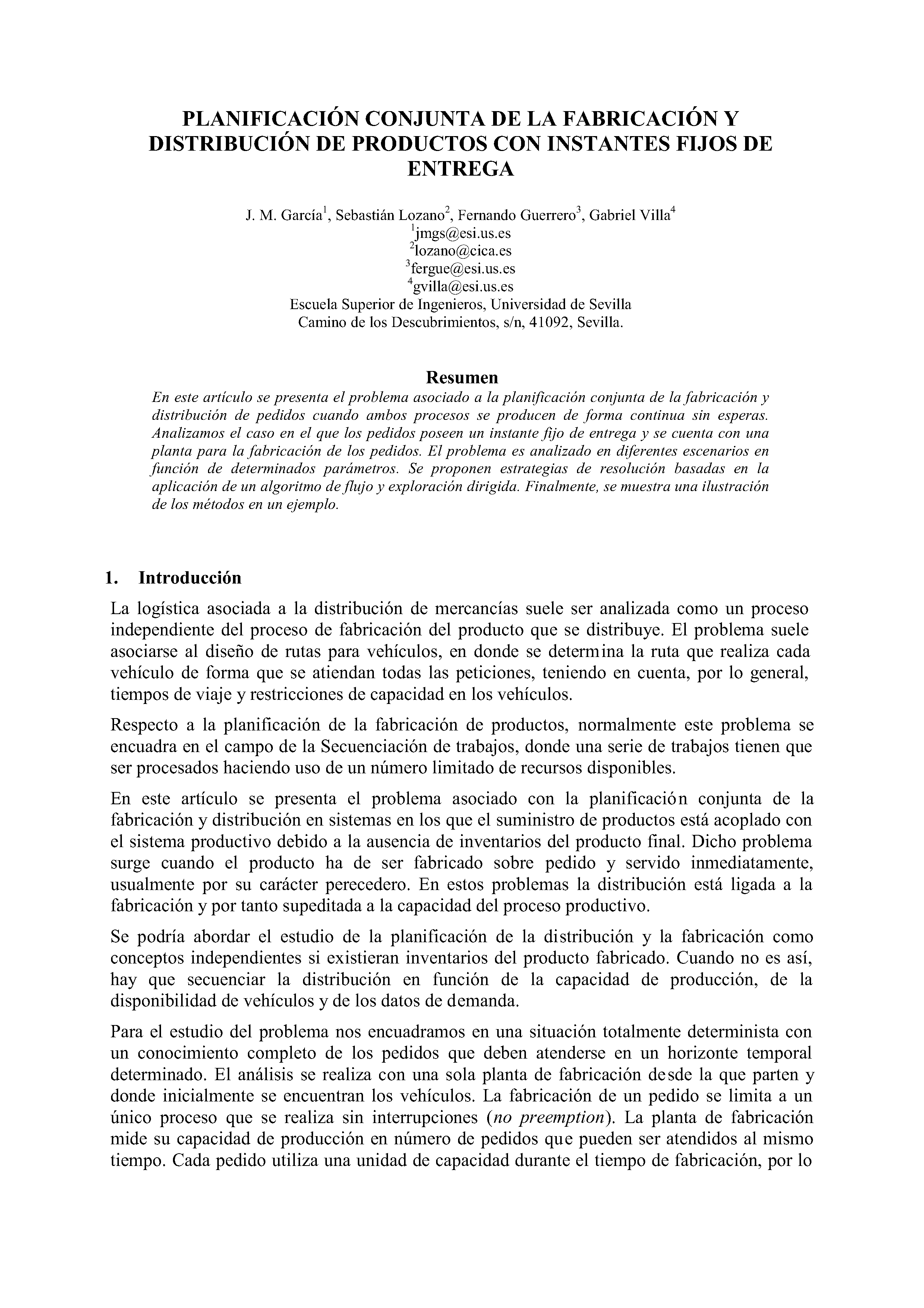 PLANIFICACIÓN CONJUNTA DE LA FABRICACIÓN Y DISTRIBUCIÓN DE PRODUCTOS CON INsTANTEs FIJOS DE ENTREGA