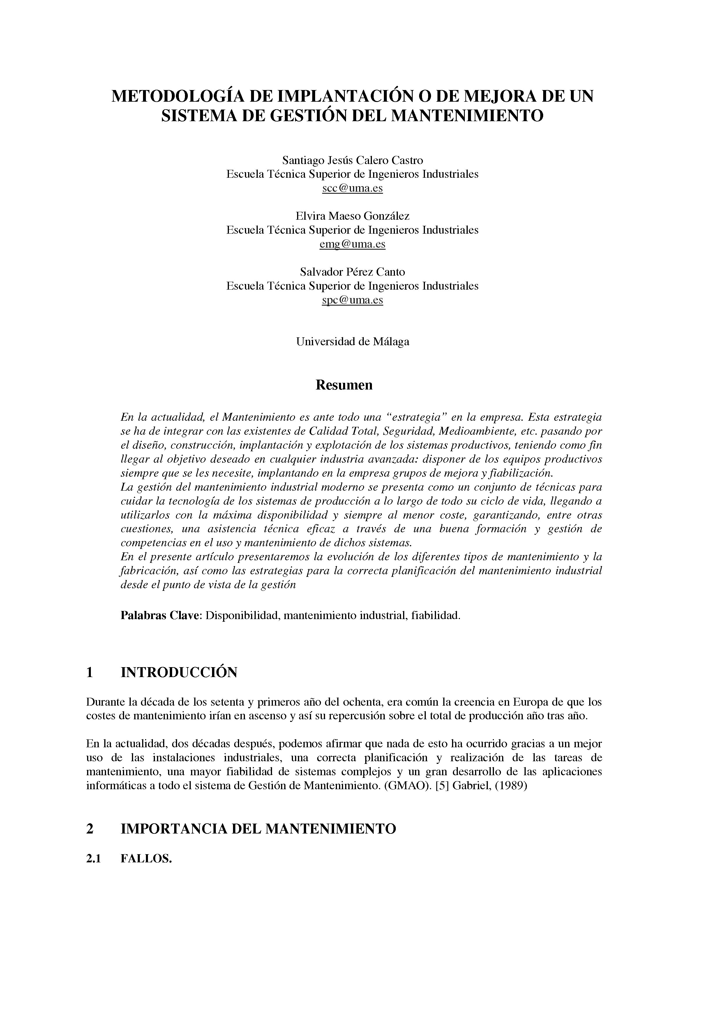 METODOLOGÍA DE IMPLANTACION O DE MEJORA DE UN SISTEMA DE GESTION DEL MANTENIMIENTO