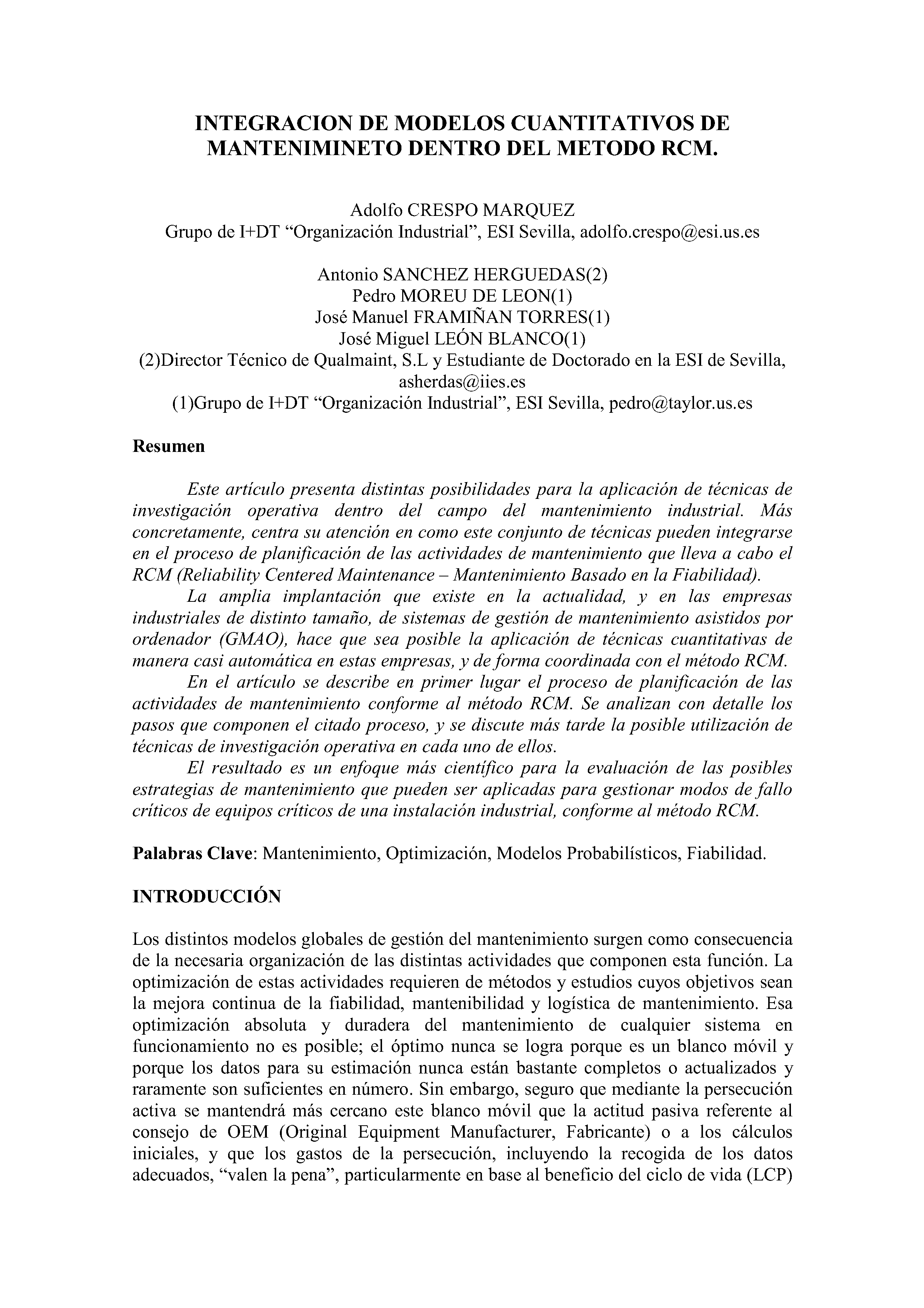 INTEGRACION DE MODELOS CUANTITATIVOS DE MANTENIMINETO DENTRO DEL METODO RCM.