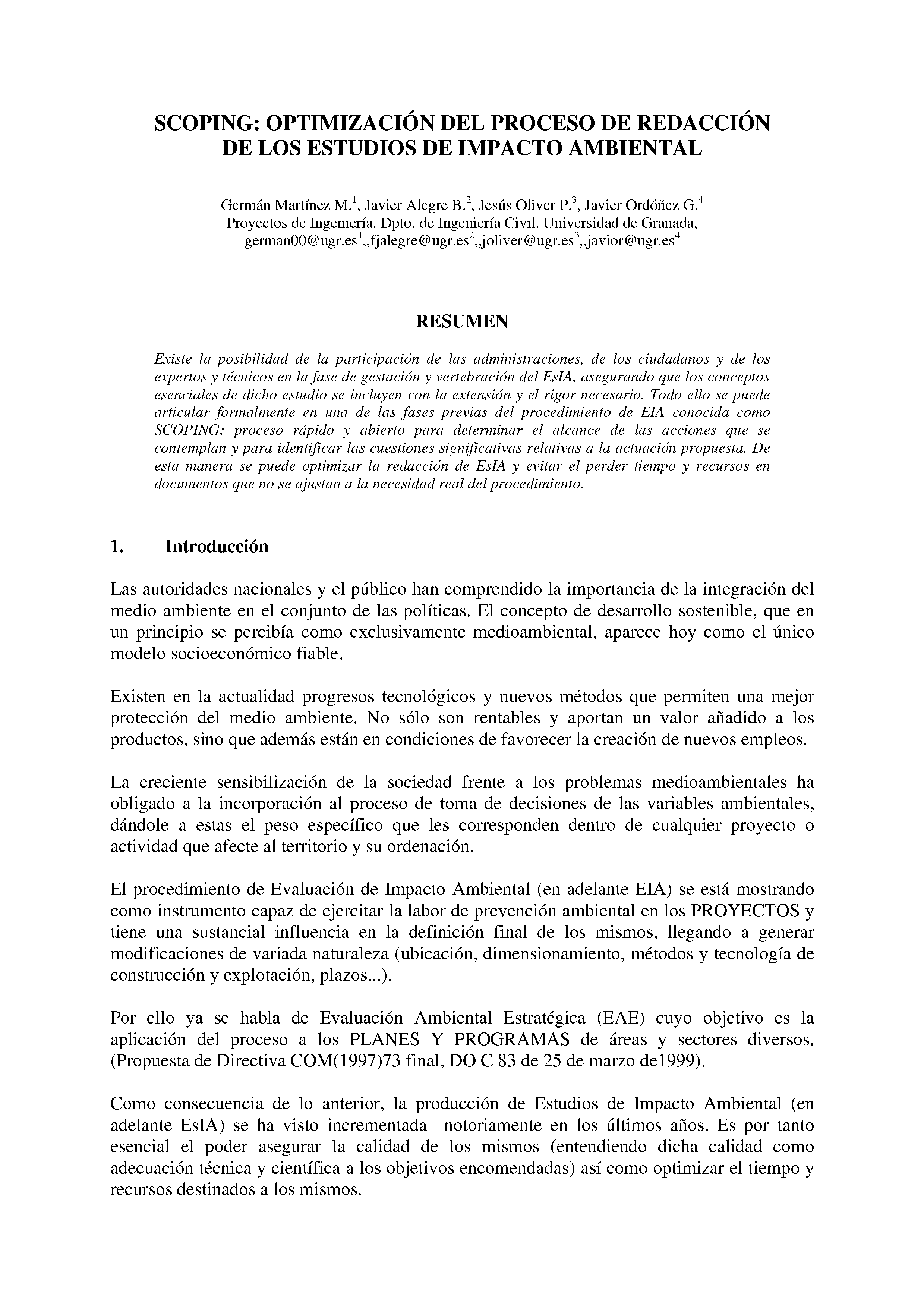 SCOPING: OPTIMIZACIÓN DEL PROCESO DE REDACCIÓN DE LOS ESTUDIOS DE IMPACTO AMBIENTAL