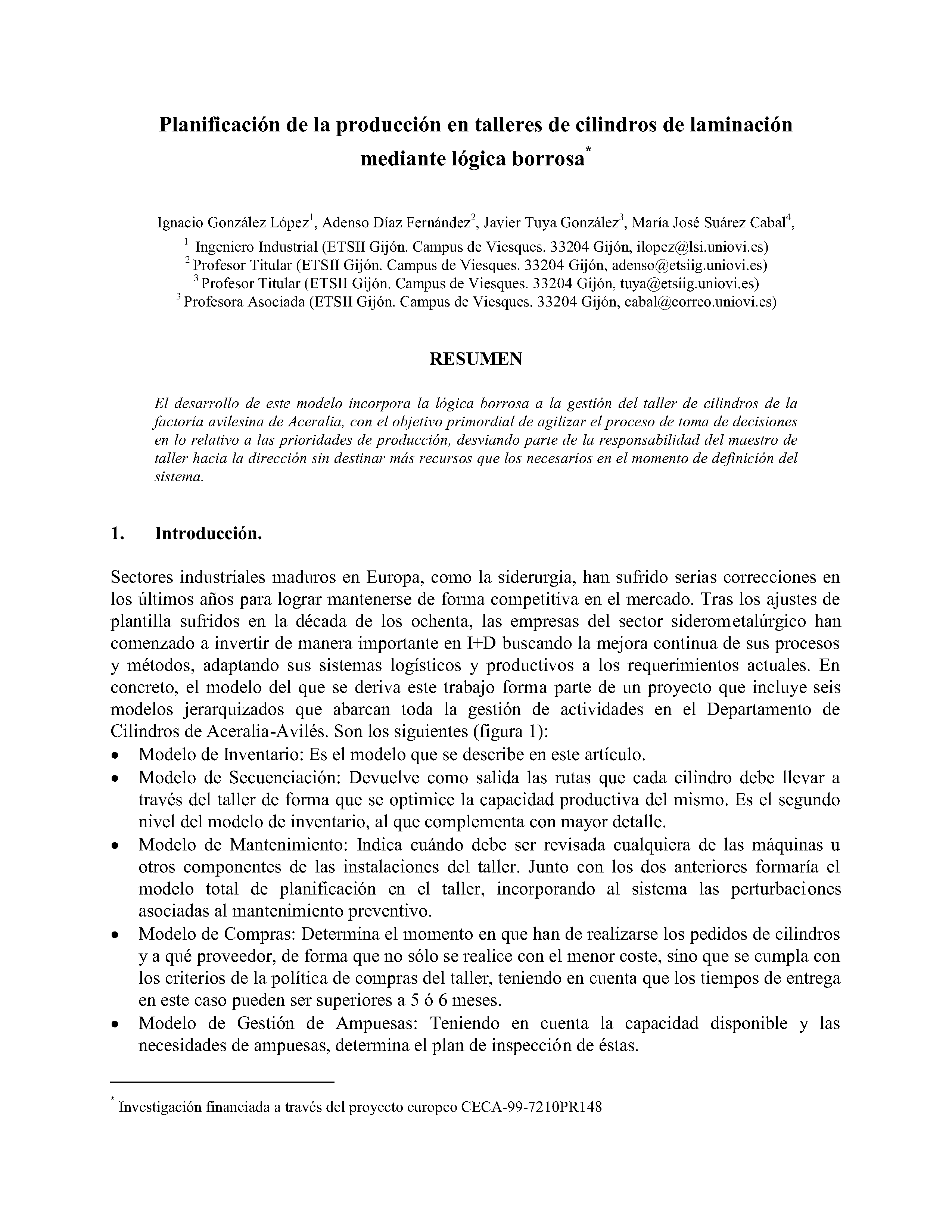 Planificación de la producción en talleres de cilindros de laminación mediante lógica borrosa*