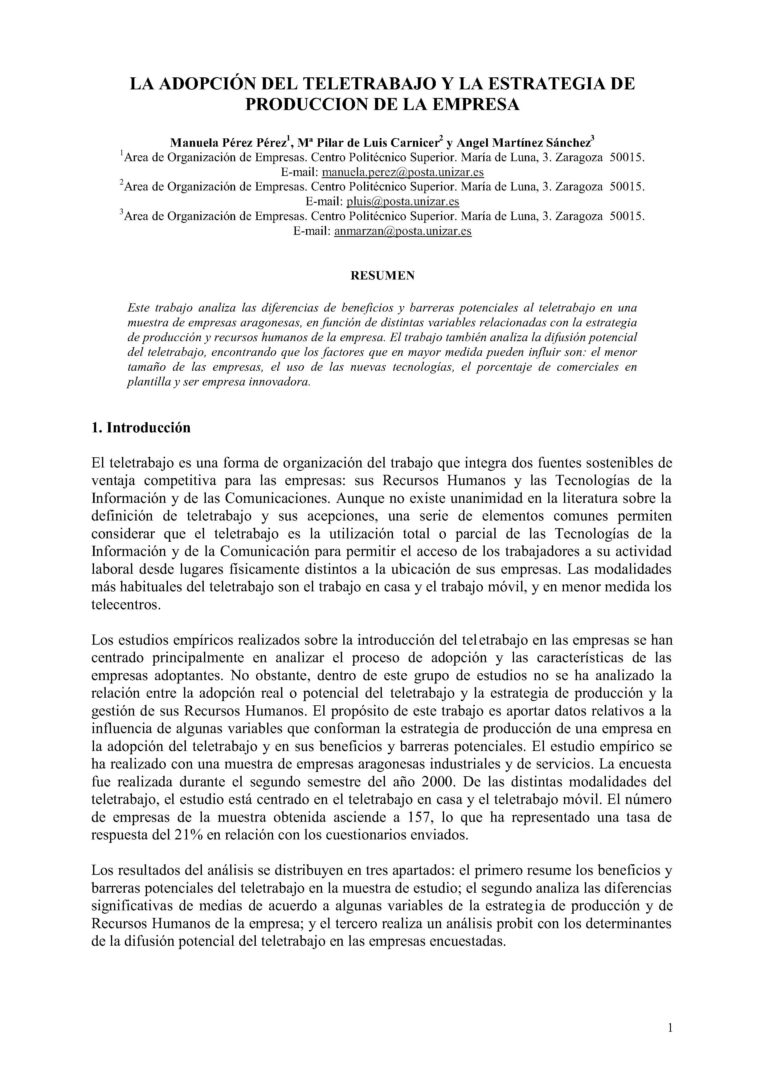 LA ADOPCIÓN DEL TELETRABAJO Y LA ESTRATEGIA DE PRODUCCION DE LA EMPRESA