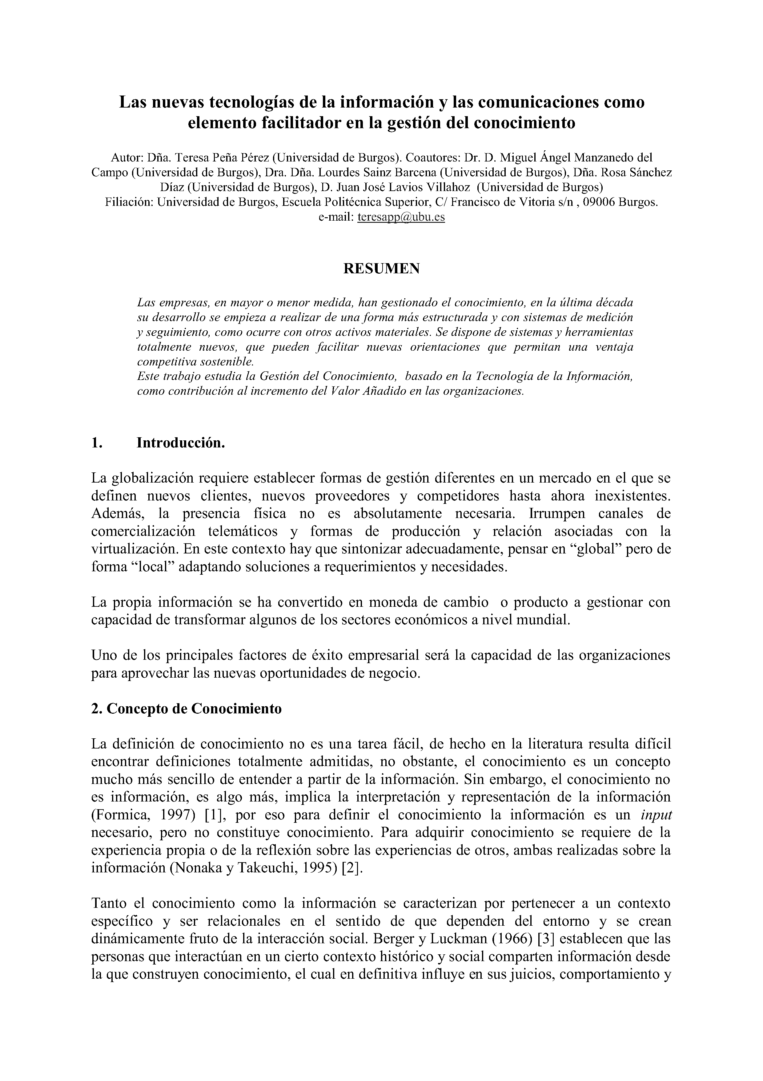 Las nuevas tecnologías de la información y las comunicaciones como elemento facilitador en la gestión del conocimiento