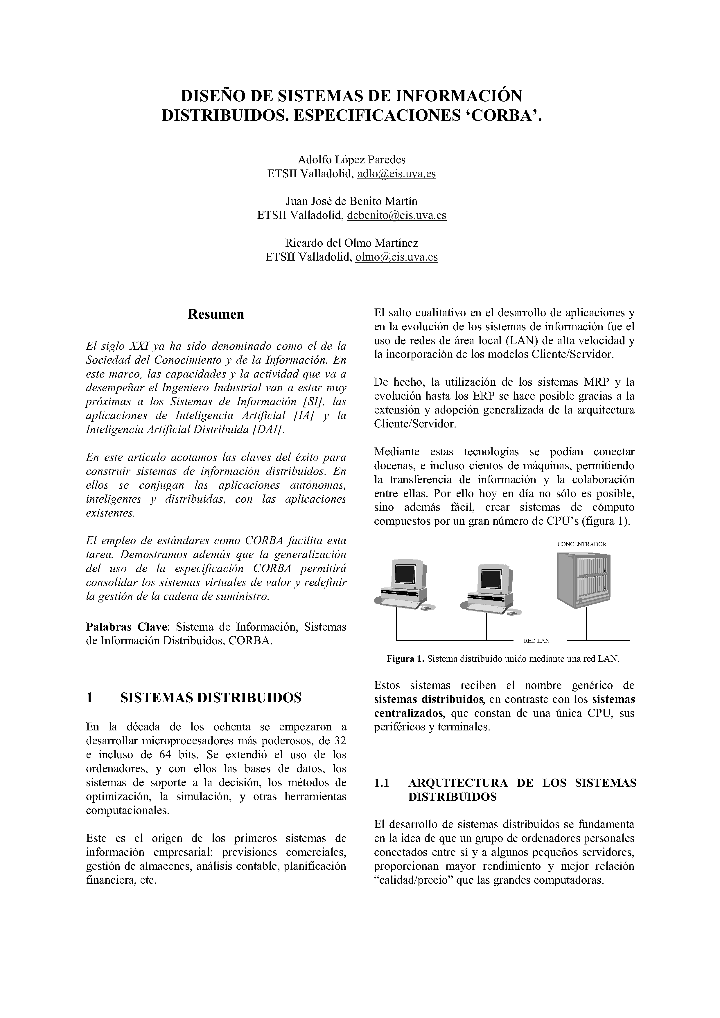 DISEÑO DE SISTEMAS DE INFORMACIÓN DISTRIBUIDOS. ESPECIFICACIONES °CORBA”.