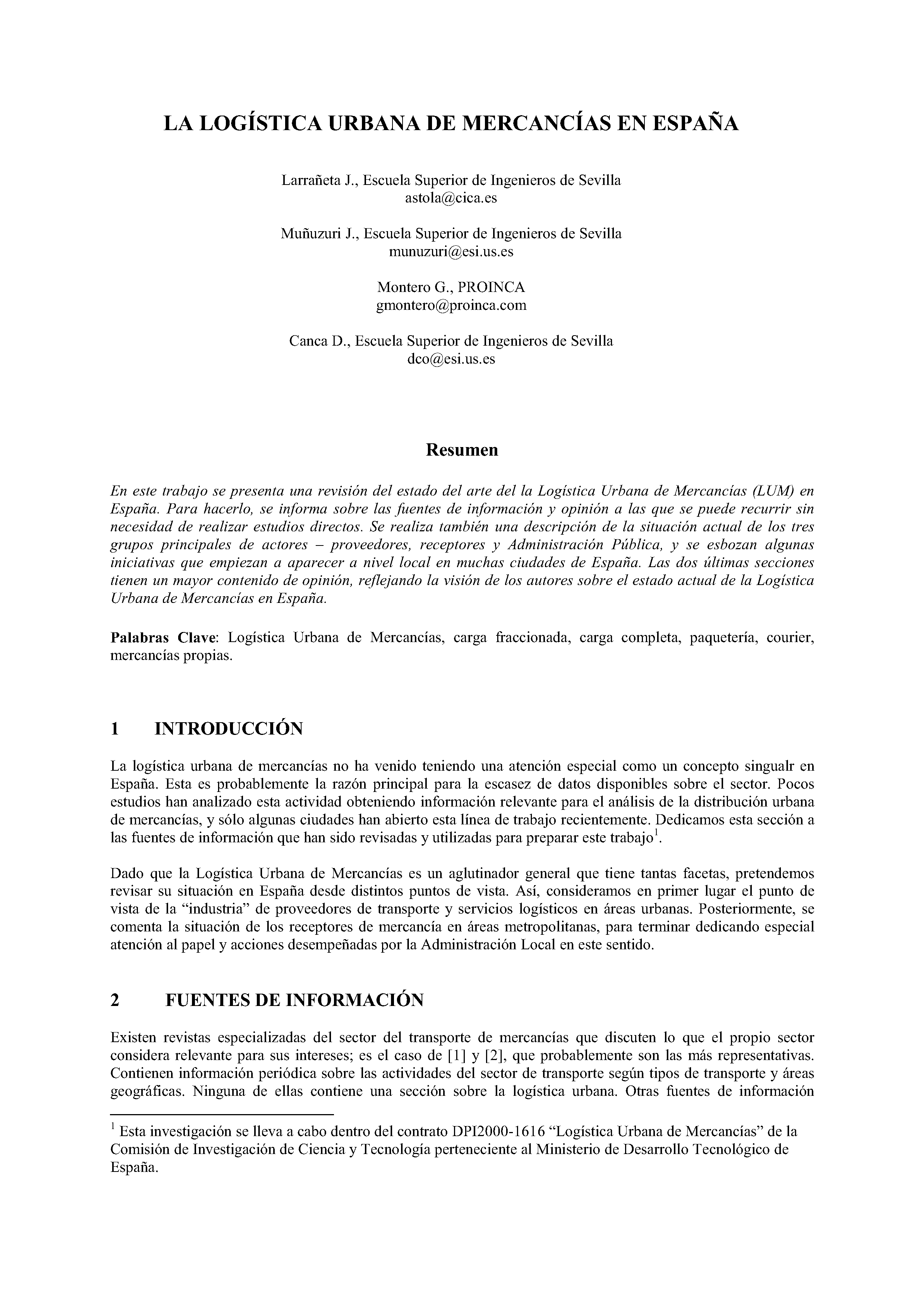 LA LOGÍSTICA URBANA DE MERCANCIAS EN ESPAÑA